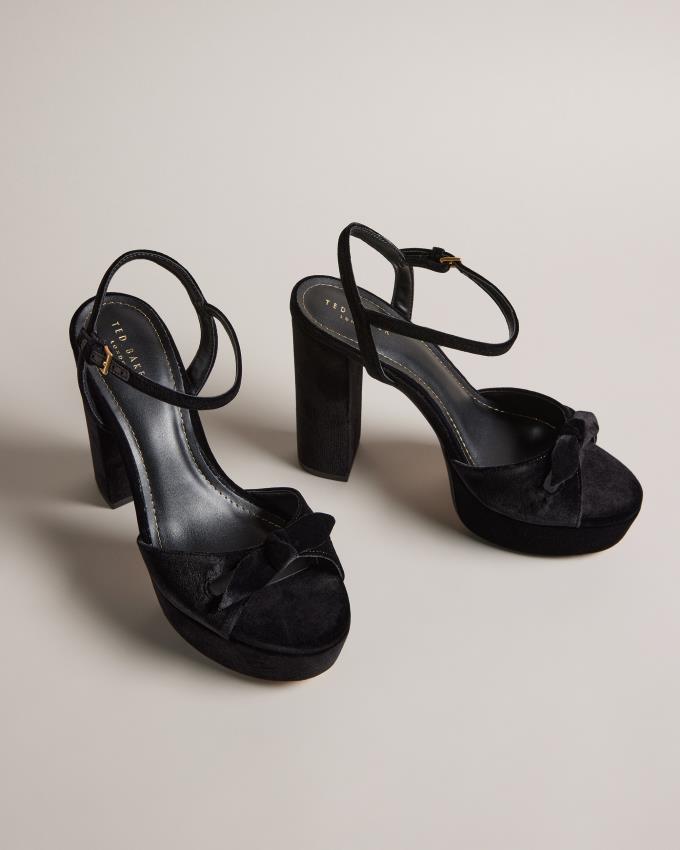 Sandale Ted Baker Velvet Bow Platform Heeled Noir Femme | DPL-28760739